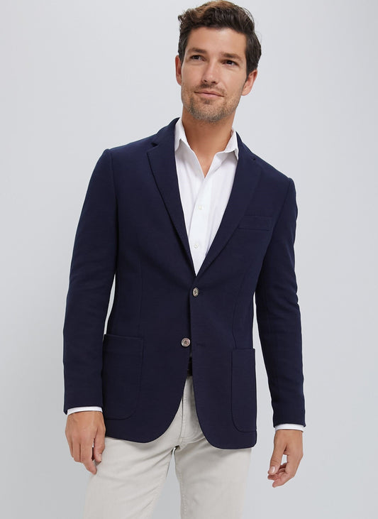 Men's blazer, Navy blue, Knit, troca buttons